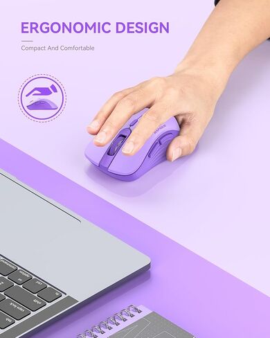 RAPIQUE 2.4G Wireless Mouse,USB Receiver & Type-C Adapter,Purple in Kuwait