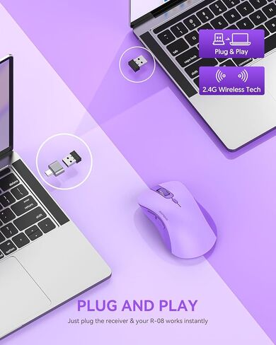 RAPIQUE 2.4G Wireless Mouse,USB Receiver & Type-C Adapter,Purple in Kuwait