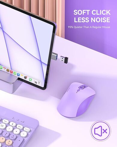 RAPIQUE 2.4G Wireless Mouse,USB Receiver & Type-C Adapter,Purple in Kuwait