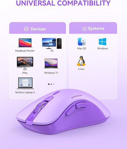 RAPIQUE 2.4G Wireless Mouse,USB Receiver & Type-C Adapter,Purple in Kuwait