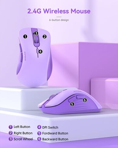 RAPIQUE 2.4G Wireless Mouse,USB Receiver & Type-C Adapter,Purple in Kuwait