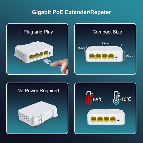 4-Port PoE Extender Gigabit with 1 PoE in 3 PoE Out, 4 Channel PoE Repeater Support IEEE802.3af/at with 1000Mbps, Extend 100m(328ft), Power Over Ethernet Repeater, VLAN, Wall and Din-Rail Mount in Saudi Arabia