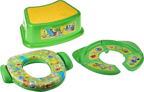 Sesame Street "Framed Friends" 3 Piece Potty Training Kit - Soft Potty, Folding/Travel Potty and Step Stool, Green in Saudi Arabia