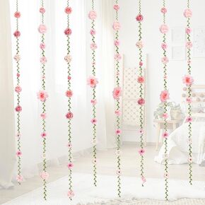 6 PCS Artificial Rose Flowers Hanging Decorations, Flower Hanging Garland Banner for Wedding Party Background Birthday Anniversary Arch Decor (Green Leaves) in Kuwait