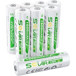 بطاريات AA قابلة لإعادة الشحن للأضواء الشمسية، NiMH 1.2V 1600mAh، مشحونة مسبقًا منخفضة التفريغ الذاتي، 24 حزمة بديلة للحديقة الخارجية، المسار، سطح السفينة/السياج وأضواء سلسلة الطاقة الشمسية in Kuwait