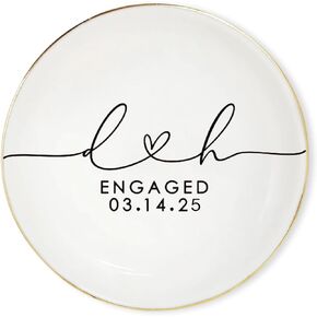Custom Engagement Ring Holder Ring Dish, Custom Wedding Gifts for Couple, Bridal Shower Couple Jewelry Tray, Monogrammed Engagement Wedding Gifts for Bride 2 in Kuwait