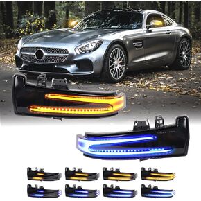 Sequential Side Mirror Turn Signal Lights for Mercedes Benz A/B/C/E/S/CLA/GLA/GLK/CLS Class W204 W176 W212 W246 W221 C250 C300 2006-2017 Dynamic Blue Amber Indicator with Smoked Lens Assembly in Kuwait