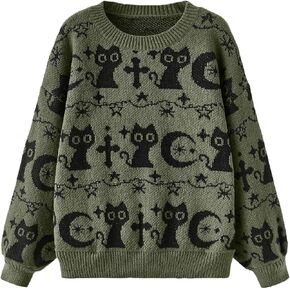 Cat Halloween Sweater Cute Goth Graphic Pullover Funky Emo Alt Sweaters for Women Witchy Goth Clothes in Kuwait