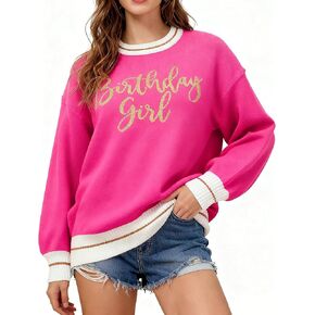 EGELEXY Womens Sweaters Birthday Letter Print Sweater Cozy Birthday Knitted Sweatshirts Long Sleeves Pullover in Kuwait