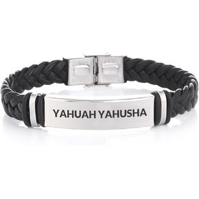 Yahuah Yahusha Bracelet, Jewish Israel Hebrew Black Rope Bracelet, Israel Jewelry for Men and Women，Leather Braided Bracelet (Black) in Kuwait
