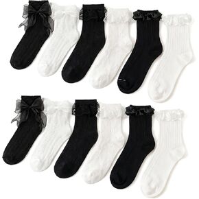 12 Pcs Women Lace Ruffled Ankle Socks Butterfly Trim Breathable Thin Casual Socks Princess Lolita Style in Saudi Arabia
