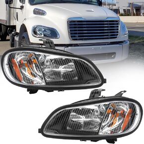 aostirmotor Headlights Assembly Fit for 2004-2013 Freightliner M2 106 M2 112, Black Housing Halogen Headlamp pair (Driver and Passenge Side) in Kuwait
