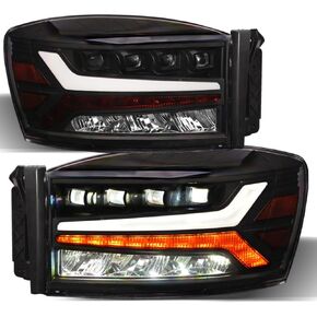 7422438358363 Compatible With 2006-2008 Dodge Ram 1500/2006-2009 2500 3500 Black Housing Full LED Sequential Quad Projector Headlights With Amber Reflector in Kuwait