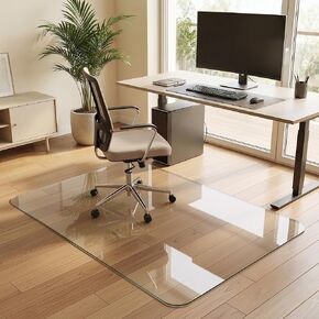 بساط كرسي زجاجي مقاس 91.44 سم × 112.7 سم للأرضيات الصلبة، بساط كرسي مكتب من الزجاج المقسى وواقي أرضيات شفاف شديد التحمل مع وسادات مضادة للانزلاق، بساط كرسي مكتب لكرسي الكمبيوتر المنزلي والمكتب، دوار سلس in Kuwait