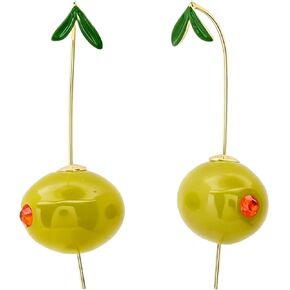 Statement Olive Earrings for Women, Asymmetrical Fruit Drop Design with Gold Stem, Fun Espresso Martini Earrings, Olive Green Fruit Jewelry Gifts for Cocktail Party & Holiday Decor in Kuwait