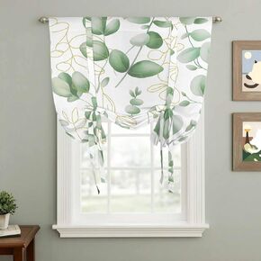 Green Eucalyptus Leaves Tie Up Curtains for Window, Spring Farmhouse Country Plant Thermal Insulated Balloon Shade Adjustable Rod Pocket Curtains Valance Panels for Kitchen Bathroom Café 52'' x 63'' in Saudi Arabia