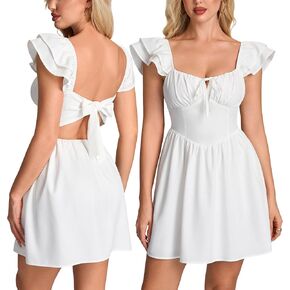 Parthea Corset Ruffle Sleeve Back Tie Mini Dress Sweetheart Flowy A Line Graduation Party Short Dresses in Kuwait