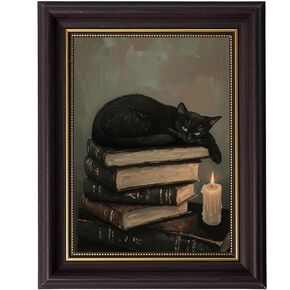 TEOVGKN Gothic Home Decor Black Cat Wall Art, Dark Academia Room Decor, Dark Brown Framed Pictures, Damage-Free Hanging Victorian Moody Artwork (9x11 in) in Saudi Arabia
