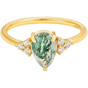 CAITLYNMINIMALIST Gemstone Ring 18K Gold Jade Agate Stackable Ring Dainty Statement Earthy Bohemian Lush Green Diamond Cubic Zirconia for Women Gift for Her in Kuwait