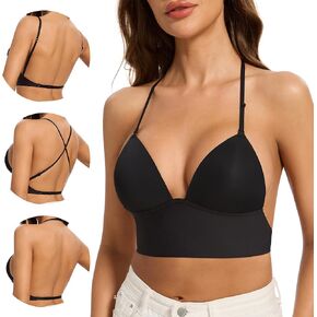 Low Back Bras for Women-Seamless Wire Free Triangle Bralette Invisable Backless Bra-Strappy Low Cut Open Back Halter Bra in Saudi Arabia