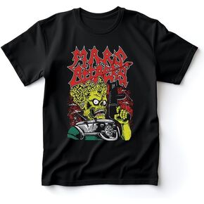 Aliens Attack Mars T-Shirt Vibrant Graphic Print No Fade Soft 100% Cotton Black Shirt in Kuwait