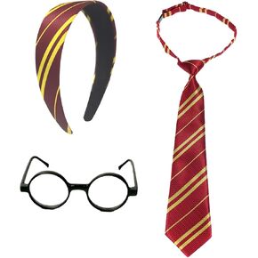 Sheliky Halloween Costume Accessories Women Vivid Burgundy Red Stripe Headband Tie Black Glasses Dress Up Cosplay Party Set in Kuwait