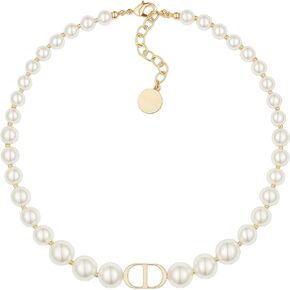 18K gold plated copper pearl necklace, with luxurious letter design and rectangular three-dimensional pendant, double-layered stacked straps highlighting the fashionable charm of women's jewelry in Kuwait