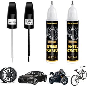 طلاء أسود لامع لإصلاح خدوش عجلة السيارة، طقم إصلاح خدوش عجلة السيارة مع قلم طلاء شفاف للورنيش، لون دقيق سهل الاستخدام (ورنيش أسود لامع) in Kuwait