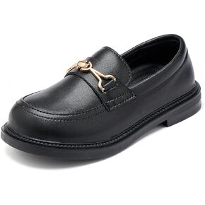 DADAWEN Girl's Loafers Slip On Chain Leather Flats Round Toe Wedding Church School Uniform Dress Shoes (Toddler/Little Kid/Big Kid) in Kuwait