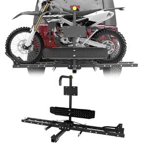 Motorcycle Hitch Carrier, 500LBS Heavy Duty Steel Dirt Bike Hauler Hitch Mount Rack with Loading Ramp, Anti-Tilt Locking Device for Truck, Car or SUV with 2" Hitch Receiver in Kuwait