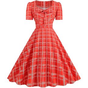Wellwits Women's Bow Front Plaid Print Cocktail Vintage Summer Dress in Kuwait