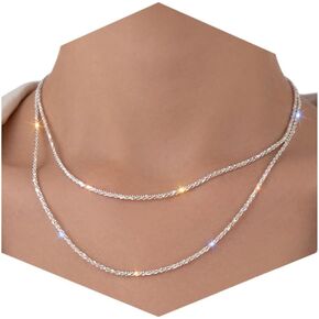 Fesciory Silver Rhinestone Tennis Necklaces for Women, Dainty Adjustable Layered Twist Rope Cubic Zircon Diamond Butterfly Necklace, Iced Out Heart Jewelry Gifts (8 Row Rhinestone) in Kuwait