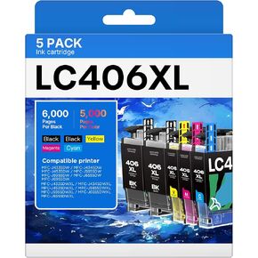 LC406XL Ink Cartridges for Brother Printer Compatible Replacement for LC406 XL LC406XL LC406 for Brother MFC-J4335DW MFC-J6555DW MFC-J5855DW MFC-J4535DW MFC-J6955DW MFC-J5955DW (5 Pack, 2BK/M/C/Y) in Kuwait
