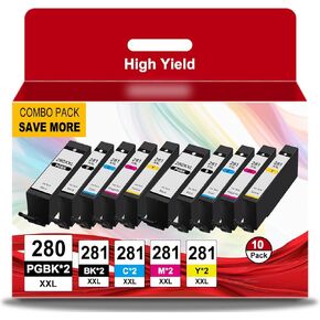 10 Pack 280XXL 281XXL Ink Cartridges Replacement for Canon 280 Ink Compatible With Canon 281 Ink PGI-280 CLI-281 Ink Work with TS6220 TR8520 TR8600 TS702a TS9520 TR7520 TS9521c TR8620 TR8622a Printer in Kuwait