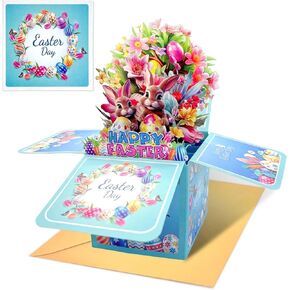 3D Easter Pop Up Cards Happy Easter Pop Up Cards for Kids Easter Eggs Bunny Flower Greeting Card with Envelopes Spring Greeting Card Easter Gifts for Kids Boy Girl Son Daughter Granddaughter in Kuwait