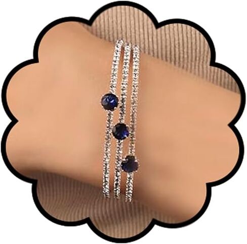Sparkling Rhinestone Layered Cuff Bracelet 3 Rows Crystal Bangl Strands Wrap Bracelet Bridal Wedding Prom Party Accessories for Women Girls in Saudi Arabia