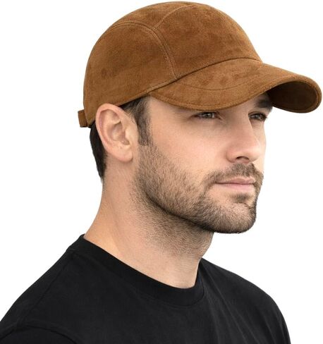 Genuine Suede Leather Baseball Cap, Vintage-Style Adjustable Strap Hat for Men & Women, One Size in Saudi Arabia