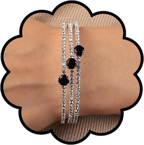 Sparkling Rhinestone Layered Cuff Bracelet 3 Rows Crystal Bangl Strands Wrap Bracelet Bridal Wedding Prom Party Accessories for Women Girls in Kuwait