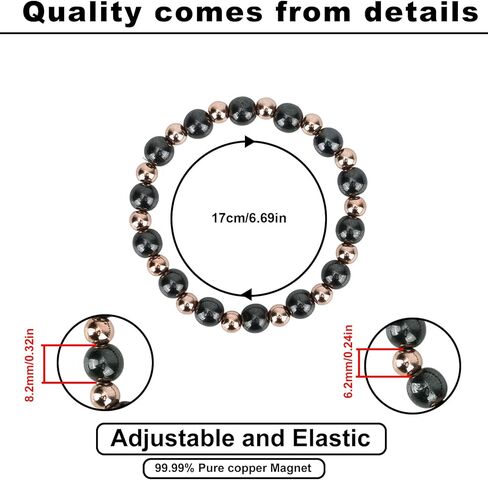Copper Magnetic Beads Bracelet, Men Magnetic Beads Bracelets Adjustable Women Beaded Jewelry as Her Arthritis Bracelet 99.99% Pure Copper Fathers Bracelets for Dads Moms in Saudi Arabia