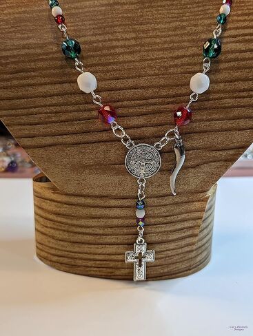 8mm & 4mm Czech Bead Italian Auto Rosary with Stainless Steel Italian Horn (Cornicello) Charm in Saudi Arabia