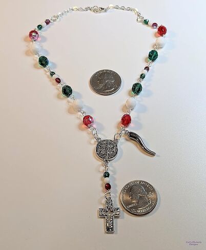 8mm & 4mm Czech Bead Italian Auto Rosary with Stainless Steel Italian Horn (Cornicello) Charm in Saudi Arabia