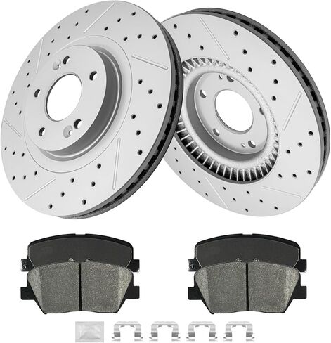 Front Brakes and Rotors Kit, Ceramic Brake Pads and Drilled and Slotted Brake Rotors, Fit for 2013 2014 2015 2016 Hyundai Santa Fe Sport, 2014 2015 Kia Sorento in Kuwait