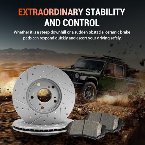 Front Brakes and Rotors Kit, Ceramic Brake Pads and Drilled and Slotted Brake Rotors, Fit for 2013 2014 2015 2016 Hyundai Santa Fe Sport, 2014 2015 Kia Sorento in Kuwait