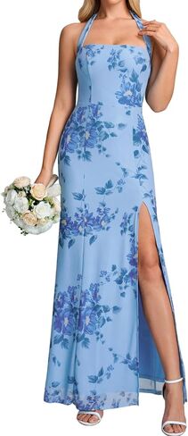 XinFSh Women's Halter Wedding Guest Maxi Dress Floral Mesh Bodycon High Slit Long Formal Cocktail Party Dresses 2026 in Kuwait