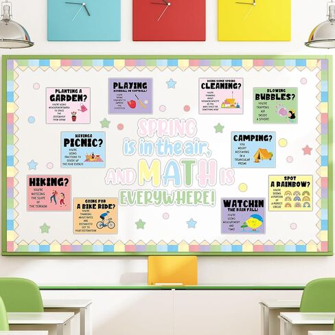 Spring Math Bulletin Board Set Spring is in The air Classroom Decoration Math is Everywhere Paper Cutouts Elementary Mathematics Boards Supplies for Classroom School Chalkboard Wall Decor in Kuwait