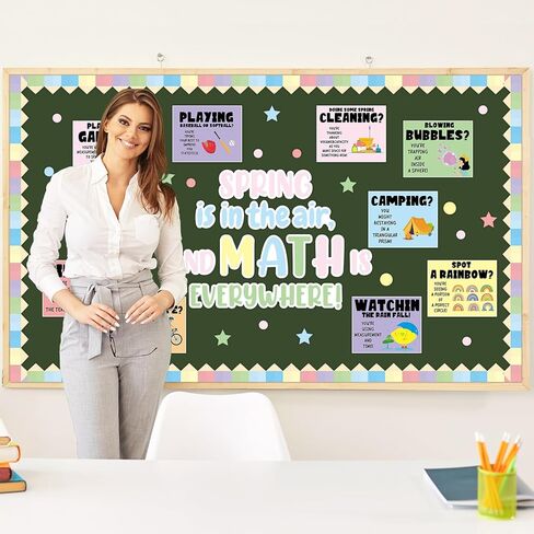Spring Math Bulletin Board Set Spring is in The air Classroom Decoration Math is Everywhere Paper Cutouts Elementary Mathematics Boards Supplies for Classroom School Chalkboard Wall Decor in Kuwait