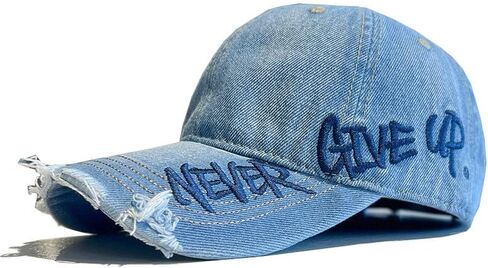 Never Give Up Embroidered Distressed Cap, Snapback Baseball Hat for Men & Women, Adjustable Dad Hat, Casual Outdoor Cap in Saudi Arabia