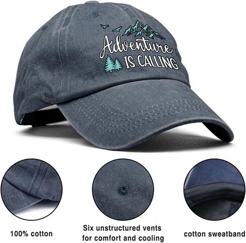 XQLZY Adventure Is Calling Adjustable Baseball Cap, Retro Cotton Hat for Men Women, Funny Wild Camp Gifts for Travel Wandering Exploring Adventure Enthusiast, Baseball Hats for Nature Lover in Kuwait