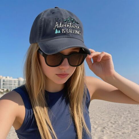 XQLZY Adventure Is Calling Adjustable Baseball Cap, Retro Cotton Hat for Men Women, Funny Wild Camp Gifts for Travel Wandering Exploring Adventure Enthusiast, Baseball Hats for Nature Lover in Kuwait
