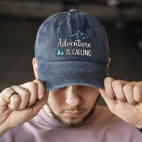 XQLZY Adventure Is Calling Adjustable Baseball Cap, Retro Cotton Hat for Men Women, Funny Wild Camp Gifts for Travel Wandering Exploring Adventure Enthusiast, Baseball Hats for Nature Lover in Kuwait